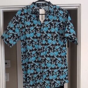 JOGAL Men's Black and Blue Floral Casual Shirt